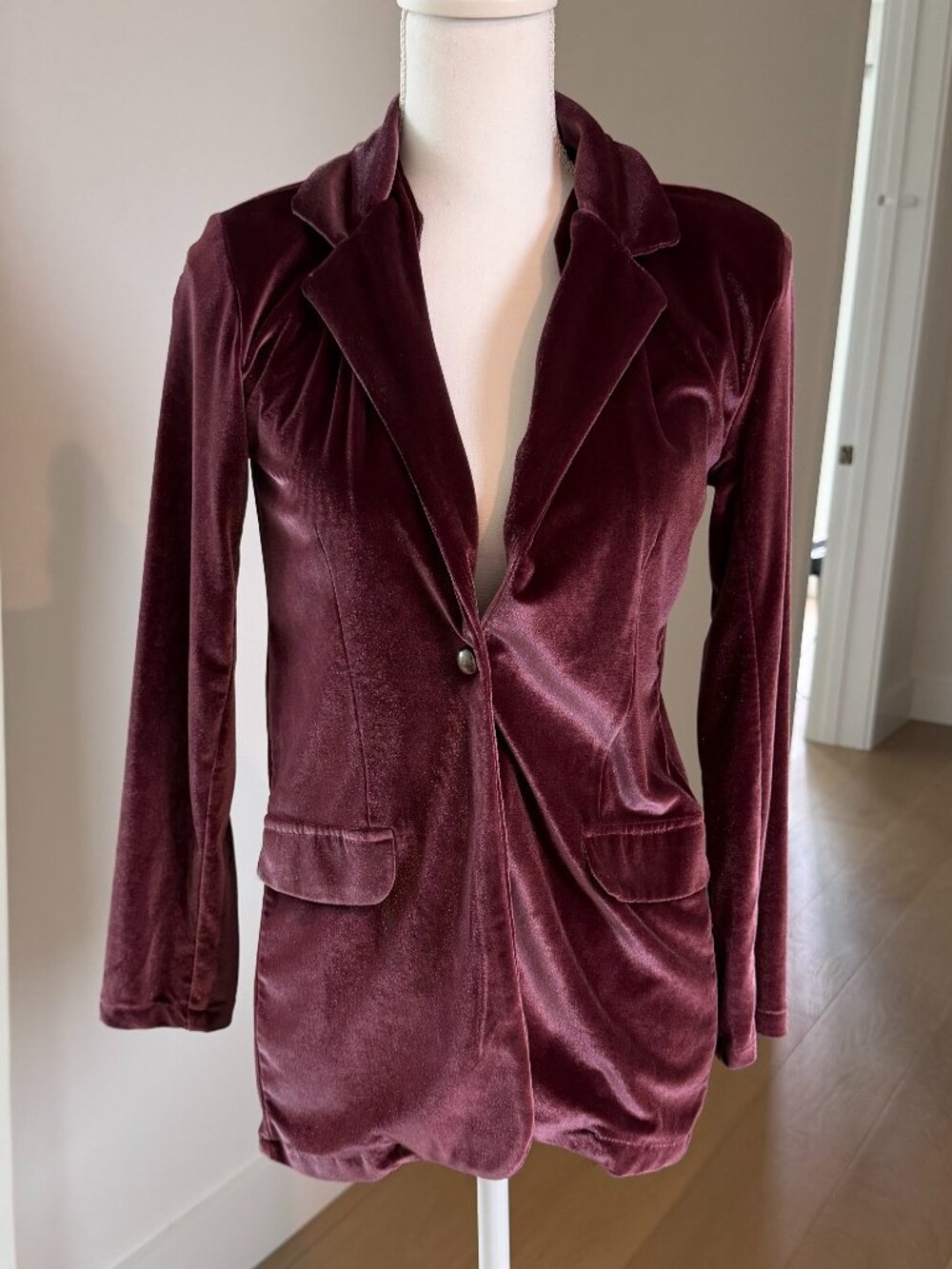 Velvet set blazer crop pants purple